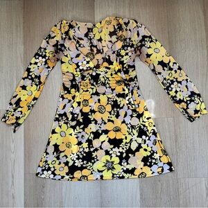 1970s Floral Print Micro Mini Vintage Dress